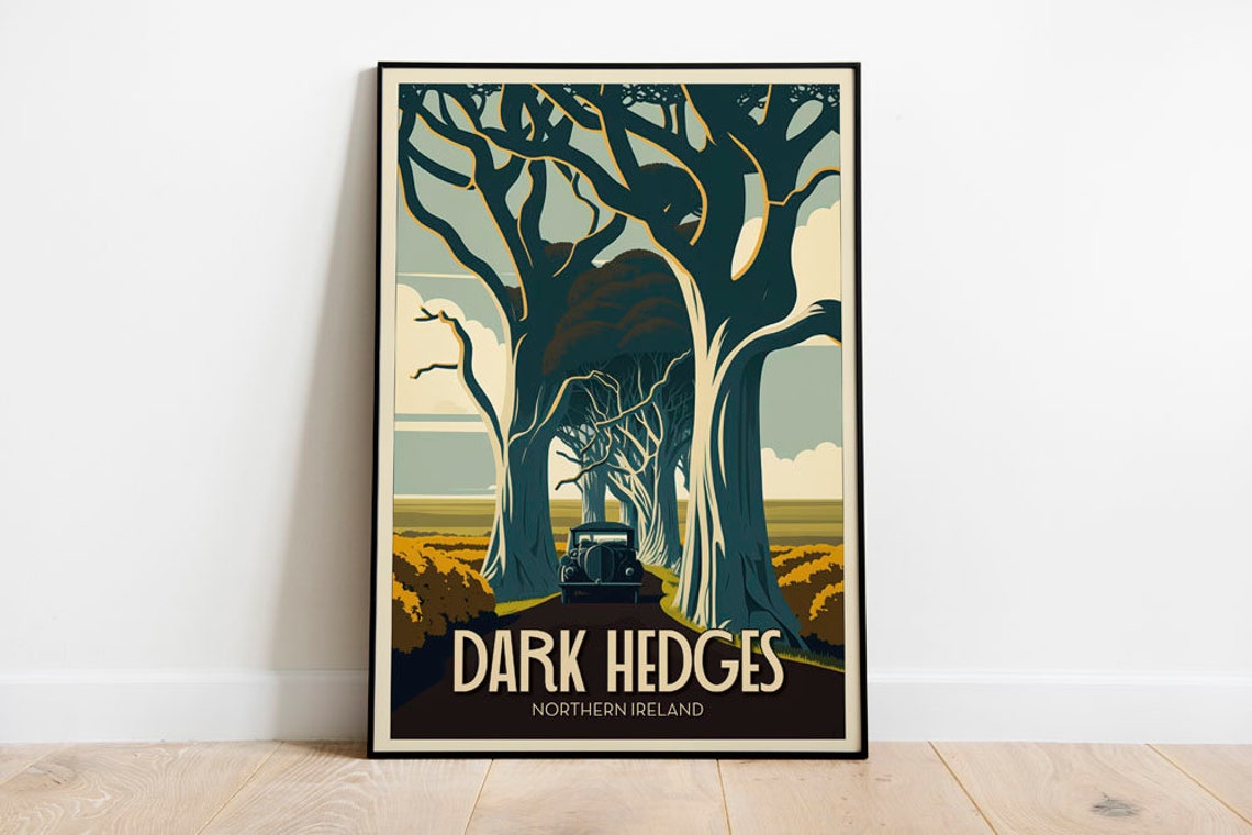 Dark Hedges Northern Ireland Beech Tree Tunnel Vintage Travel Poster