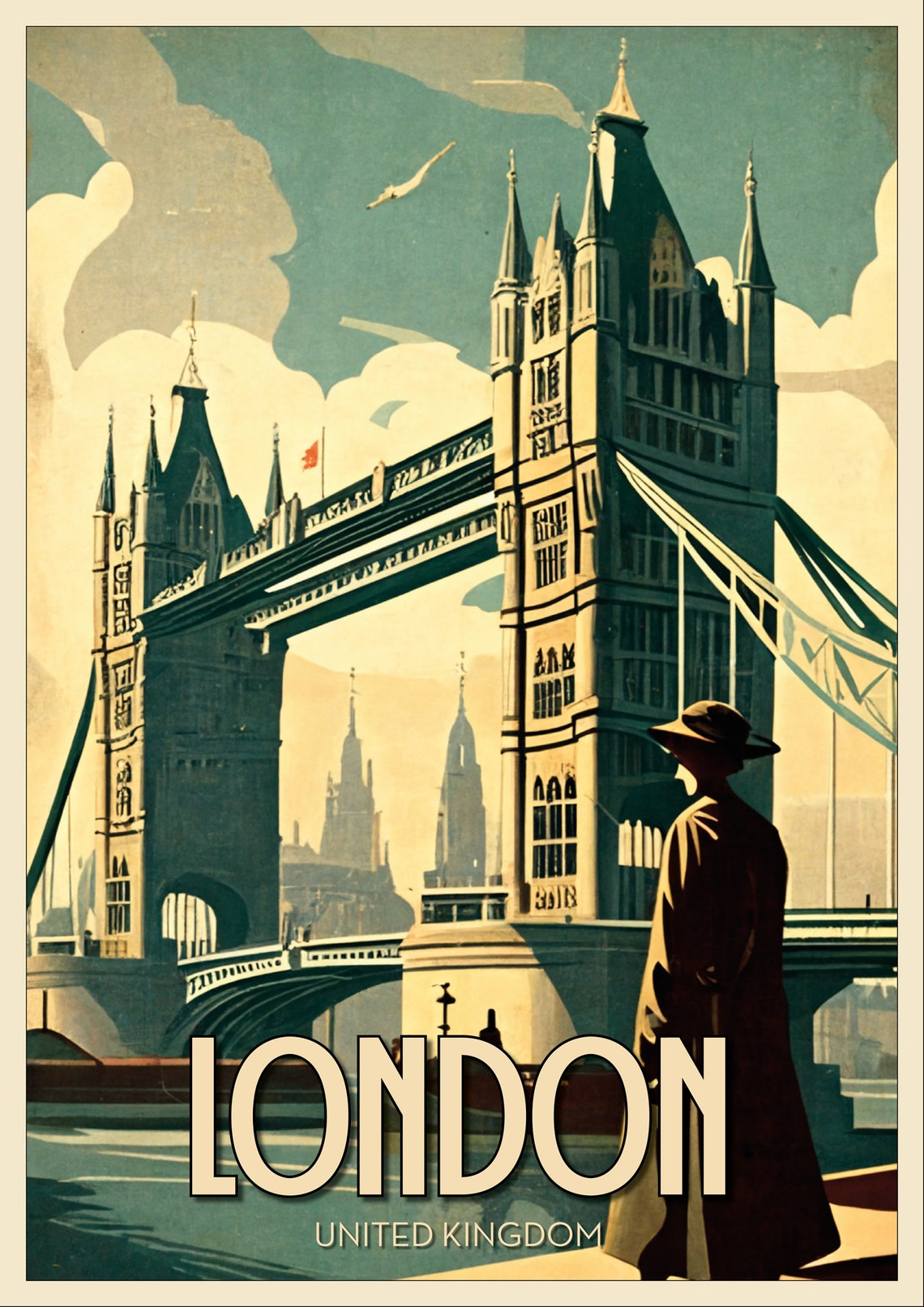 London England Tower Bridge Iconic Thames Vintage Travel Poster - Image 2
