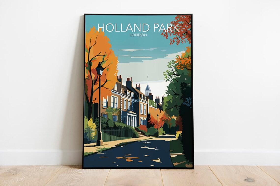 Holland Park London Autumn Townhouse Street Vintage Travel Poster