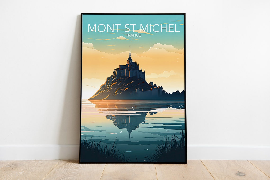 Mont St Michel France Island Abbey Sunset Reflection Art Poster - Image 2