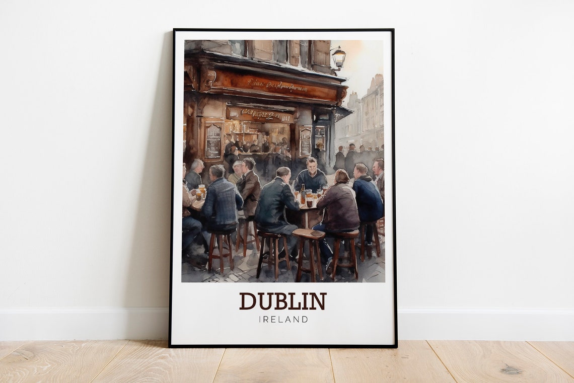 Dublin Ireland Cozy Pub Gathering Watercolor Travel Art Poster