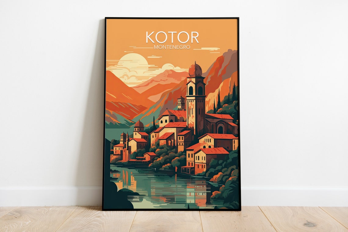 Kotor Montenegro Adriatic Old Town Church Waterfront Sunset Poster