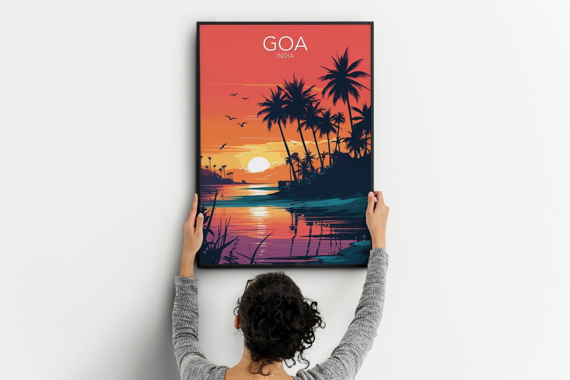 Goa India Tropical Palm Beach Sunset Ocean Silhouette Poster - Image 2