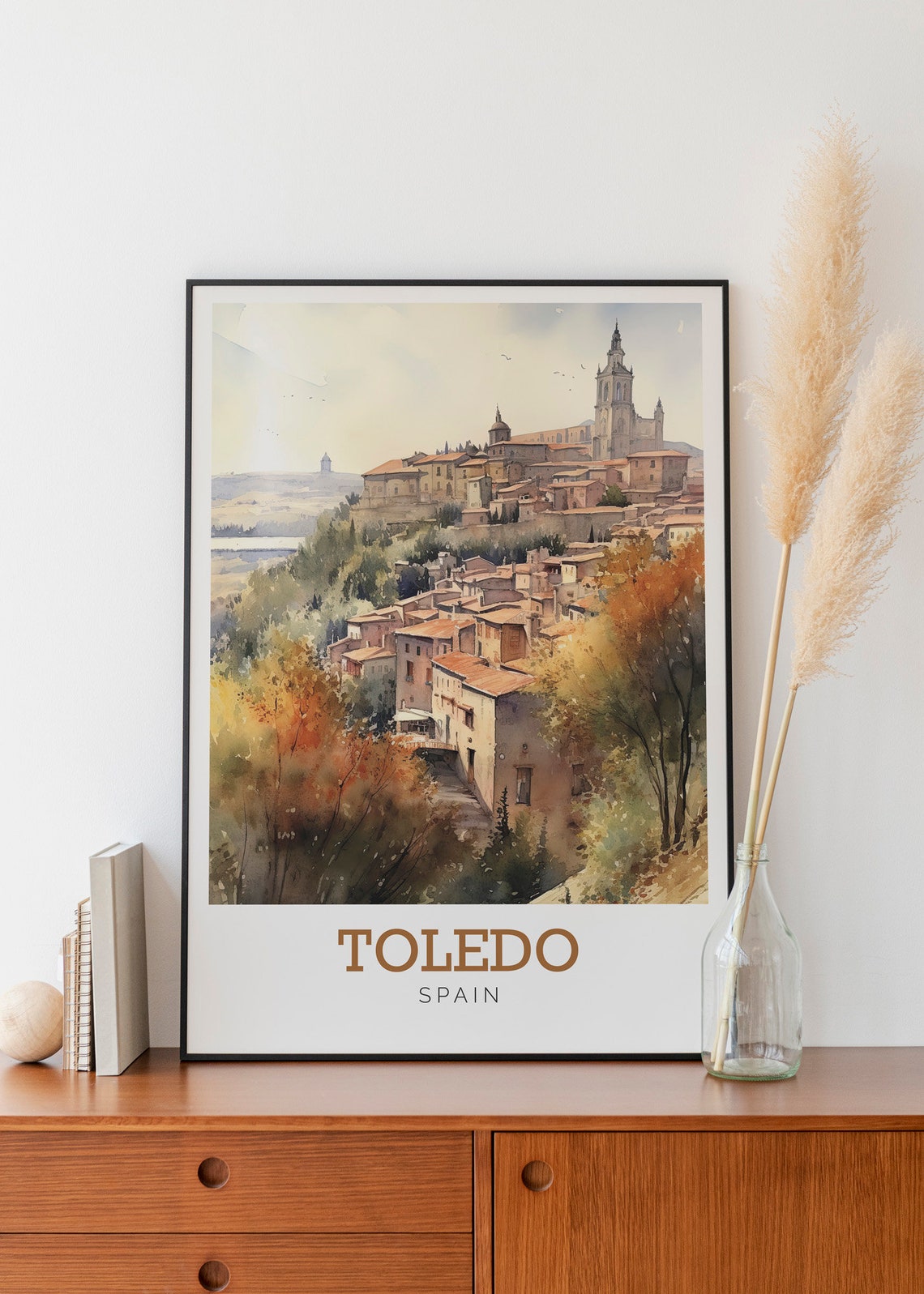 Toledo Spain Autumn Hilltop Old Town Watercolor Art Travel Poster - Image 2