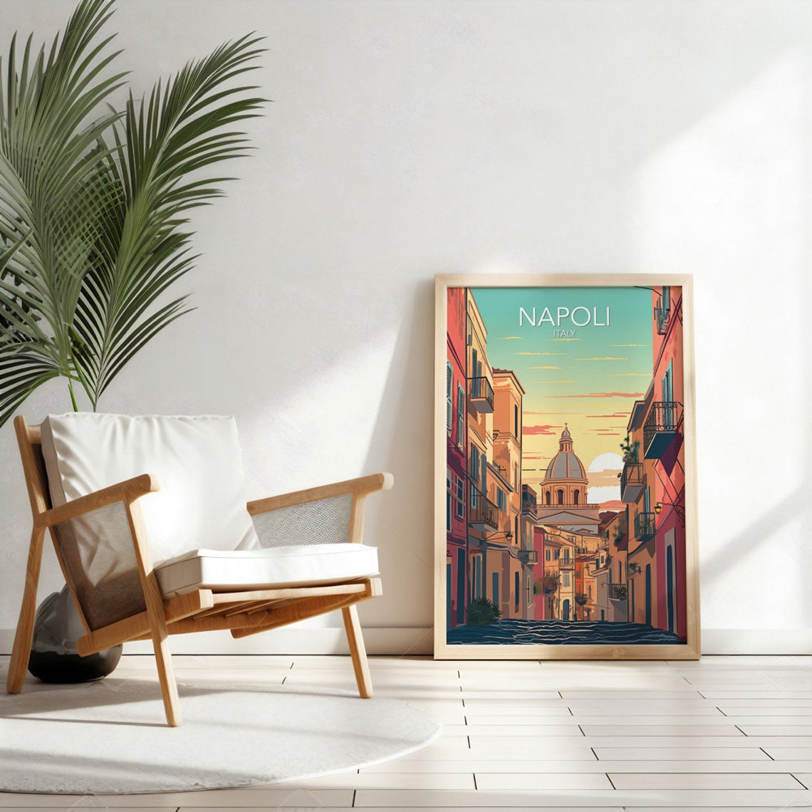Napoli Italy Old Town Church Street Sunset Vintage Travel Poster - Image 2