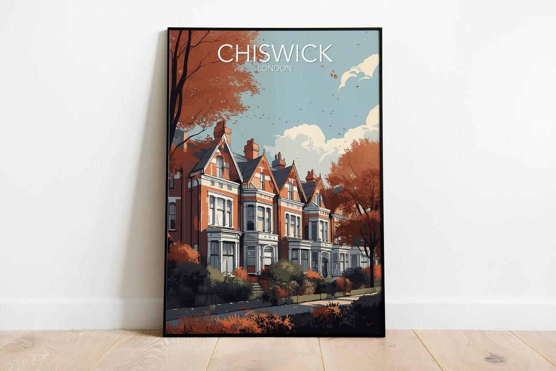 Chiswick London Victorian Terraces Autumn Street Travel Poster