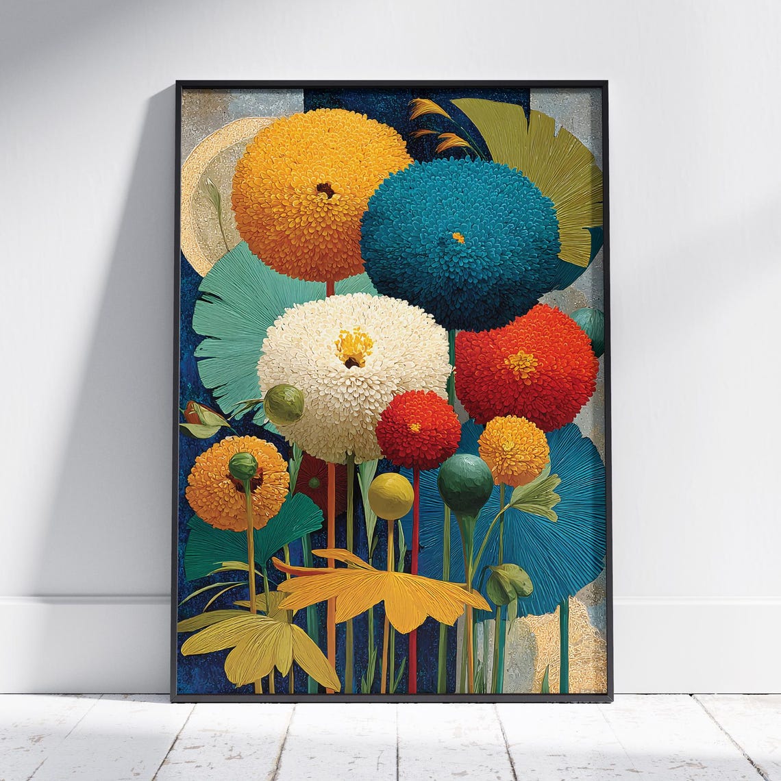 Colorful Chrysanthemum Floral Print Bold Modern Botanical Artwork