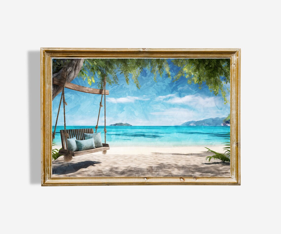 Beach Scene Watercolor Painting, Art Print