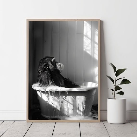 Cute Orangutan In Tub Wall Art Orangutan Photo Orangutan Art Bathroom Art Print