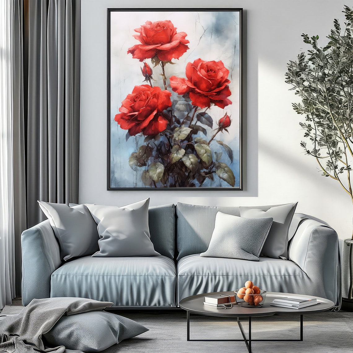 Vibrant Red Roses Bouquet Painterly Romantic Floral Art Poster - Image 2