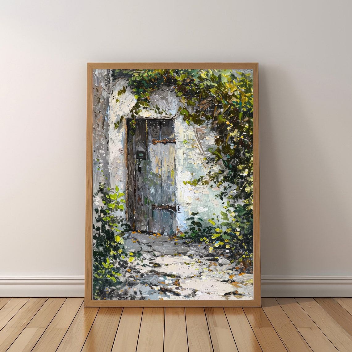 Old Wooden Door Covered In Vines Sunlit Courtyard Oil Art Poster - Image 5