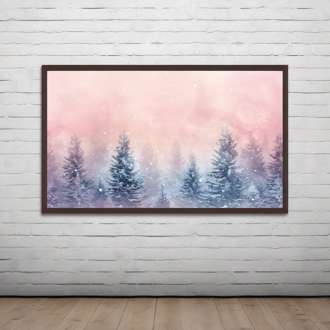 Dreamy Blush Pink Watercolor Snowy Winter Forest Scene Poster