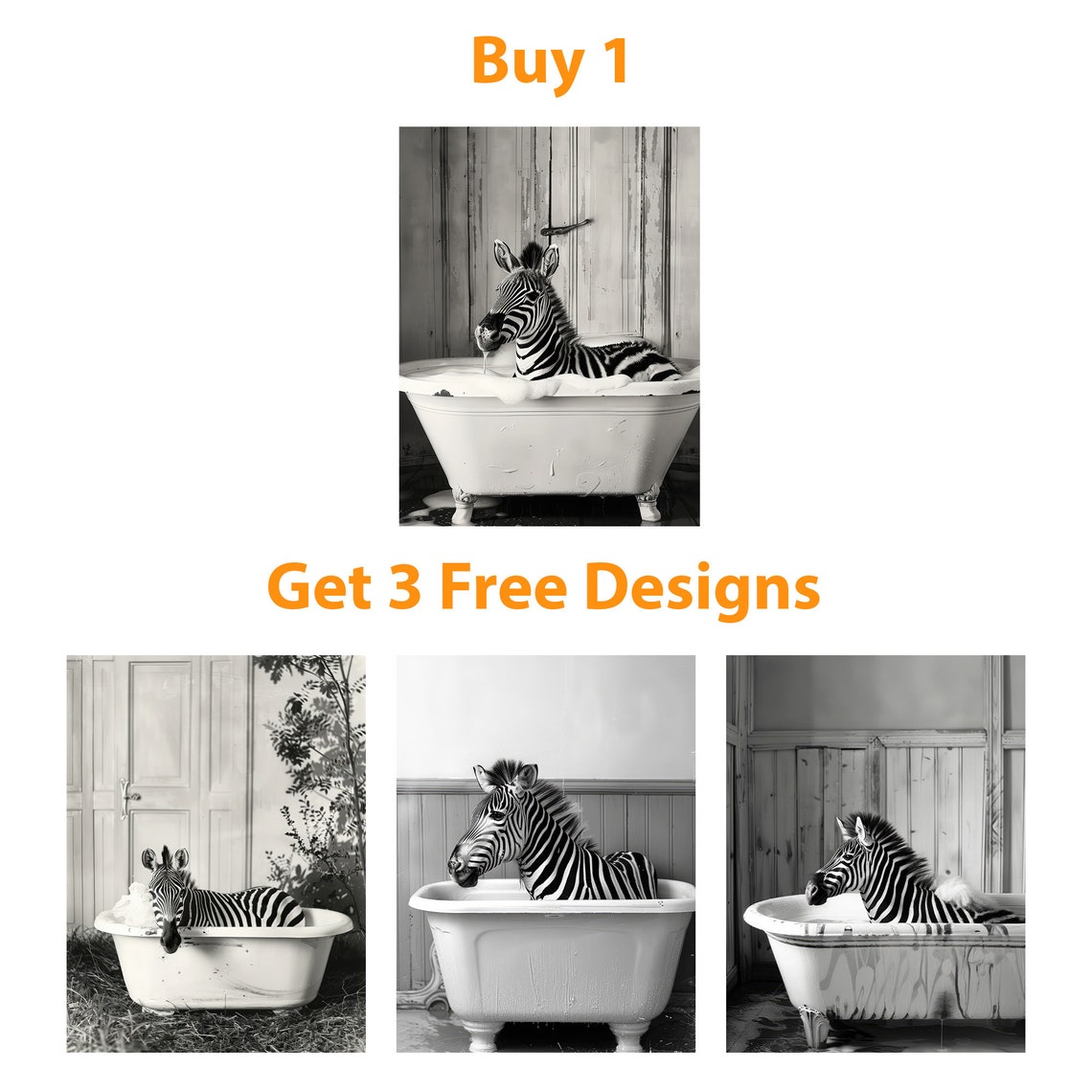 Cute Zebra Soaking In Bubble Bath Black And White Animal Poster - Image 6