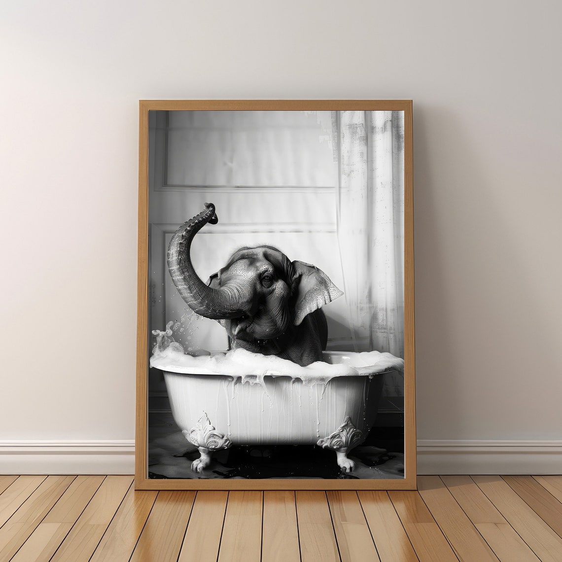 Cute Baby Elephant In Tub Wall Art Elephant Photo Elephant Art Bathroom Art Print - Image 5