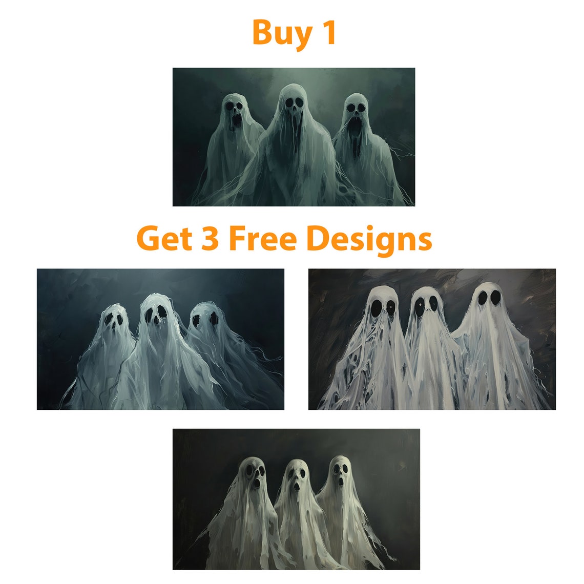 Spooky Three Ghosts Halloween Haunted Night Horror Art Poster - Image 4