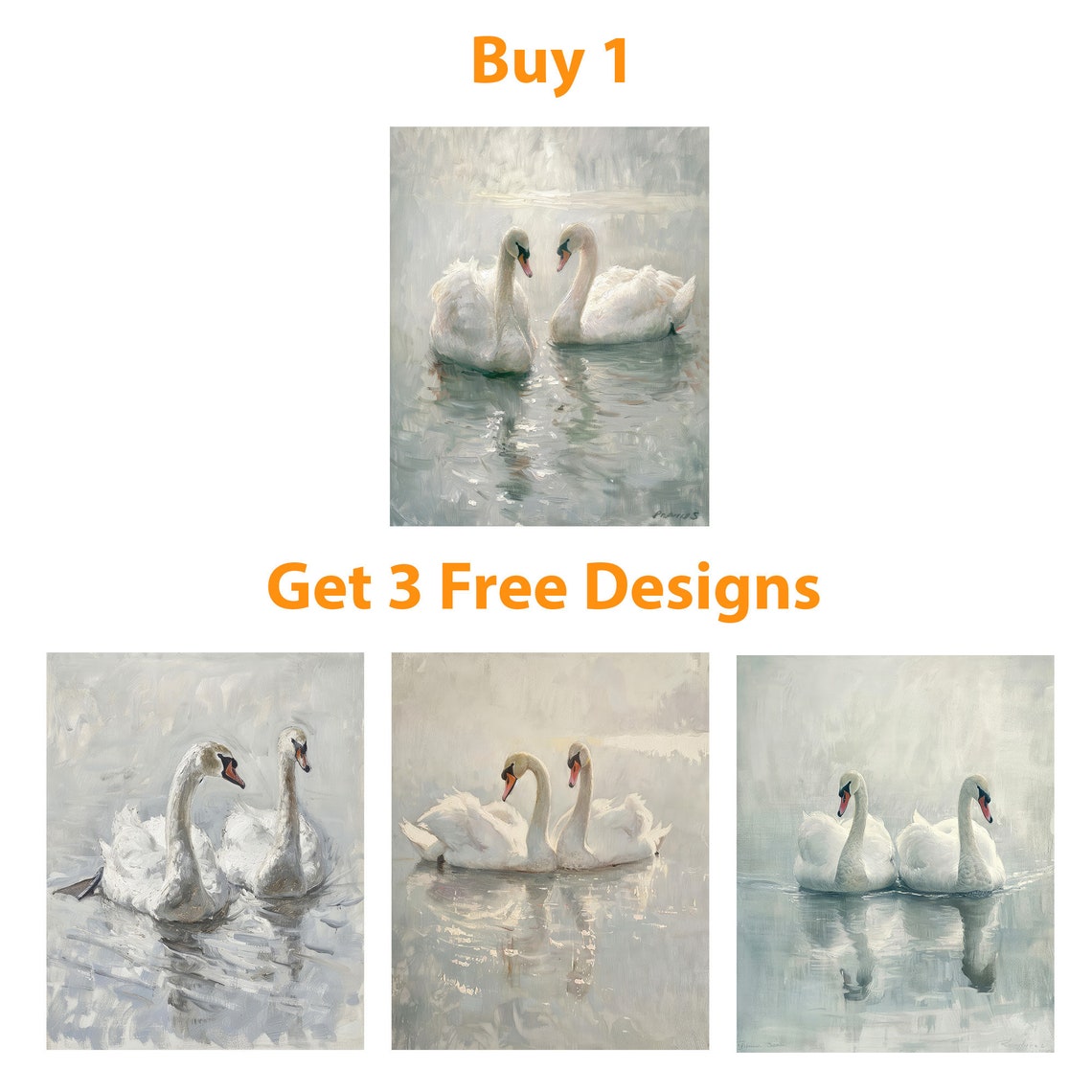 Serene Pair Of White Swans In Soft Pastel Watercolor Art Poster - Image 5