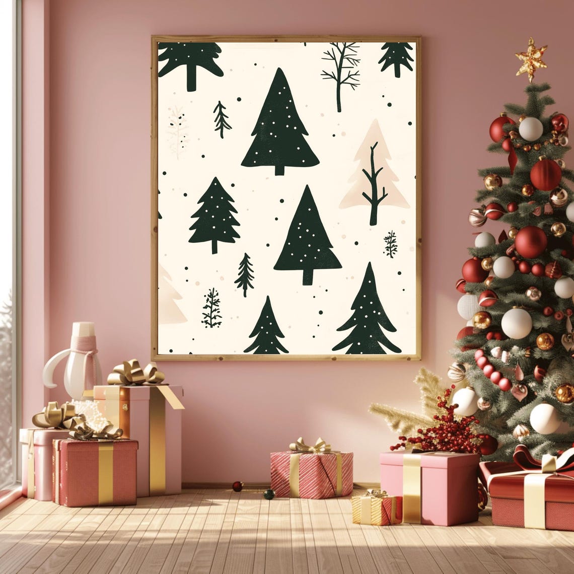 Neutral Pine and Bare Branch Forest Repeat Pattern Scandi Poster - Image 3