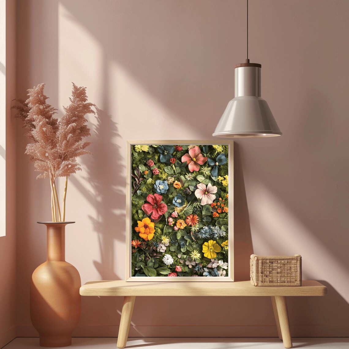 Maximalist Rainbow Wildflowers on Green Moss Garden Wall Poster - Image 2