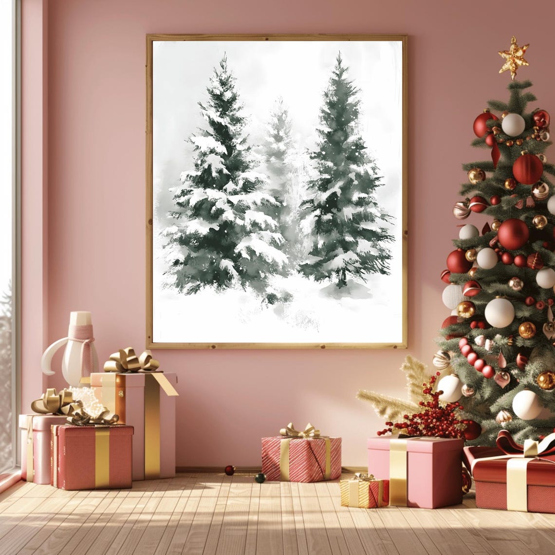 Snowy Watercolor Pine Forest Misty Serene Winter Trees Poster - Image 3