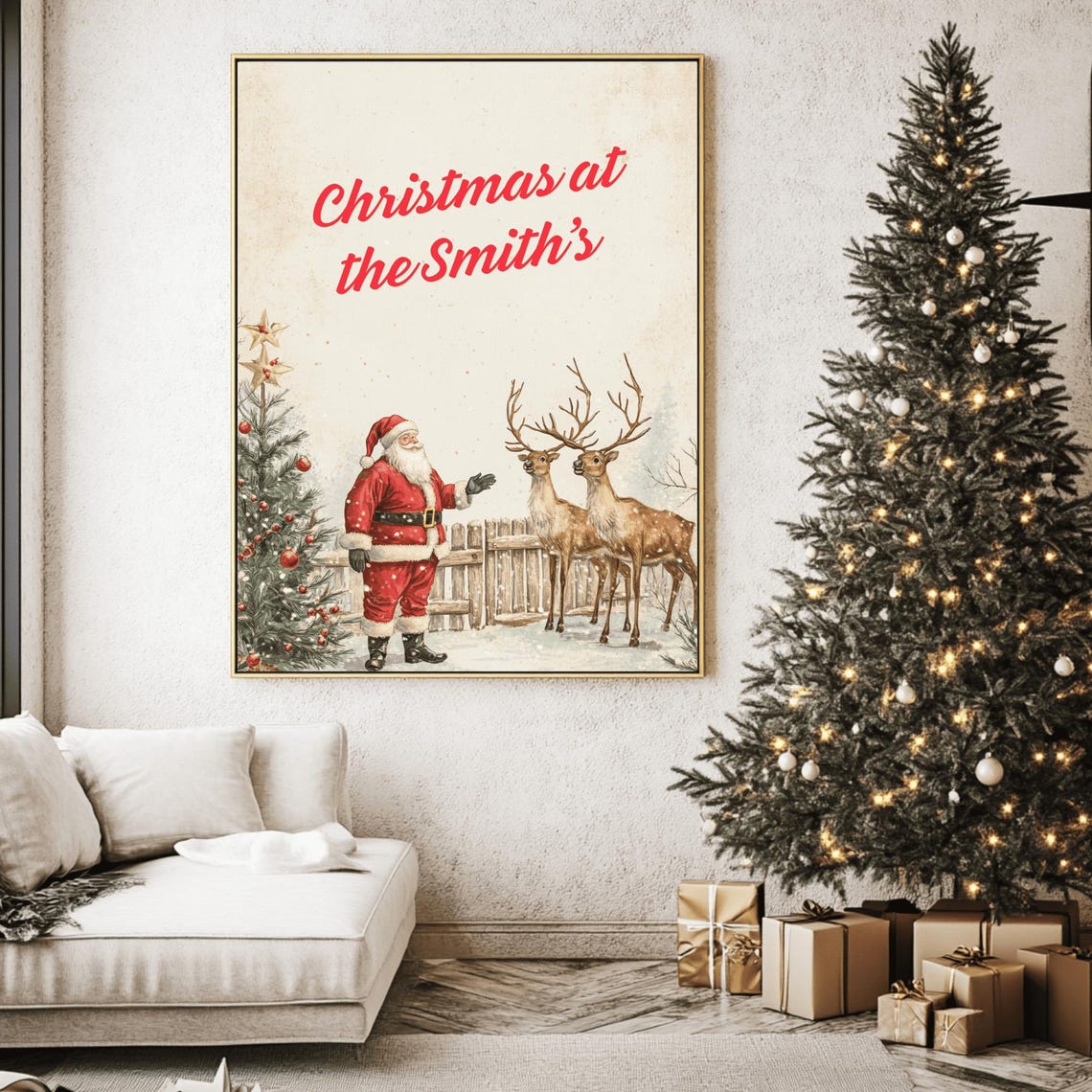 Family Christmas at the Miller's Santa with Two Reindeer Poster - Image 2