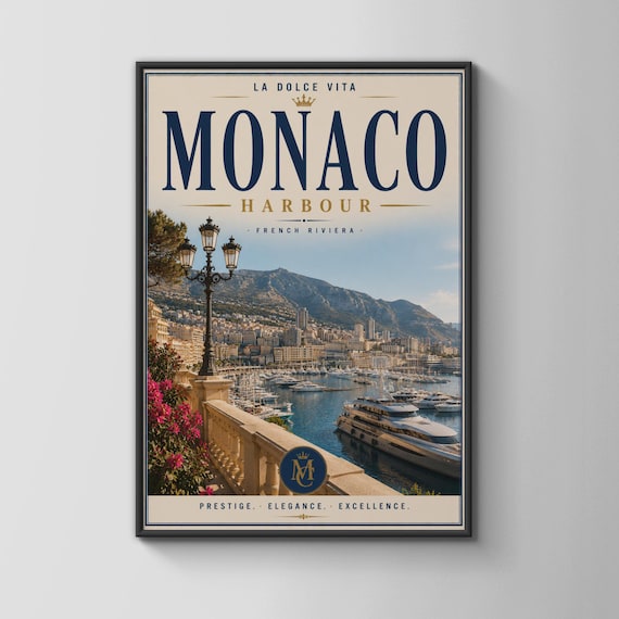 Monaco Harbour French Riviera Prestige Vintage Travel Poster