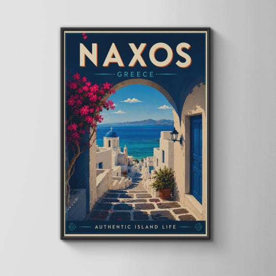 Naxos Greece Travel Poster Greek Island Wall Art Cyclades Print Aegean Sea Decor
