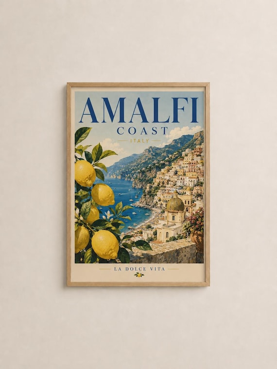 Amalfi Coast Italy Lemon Grove And Positano View Vintage Poster