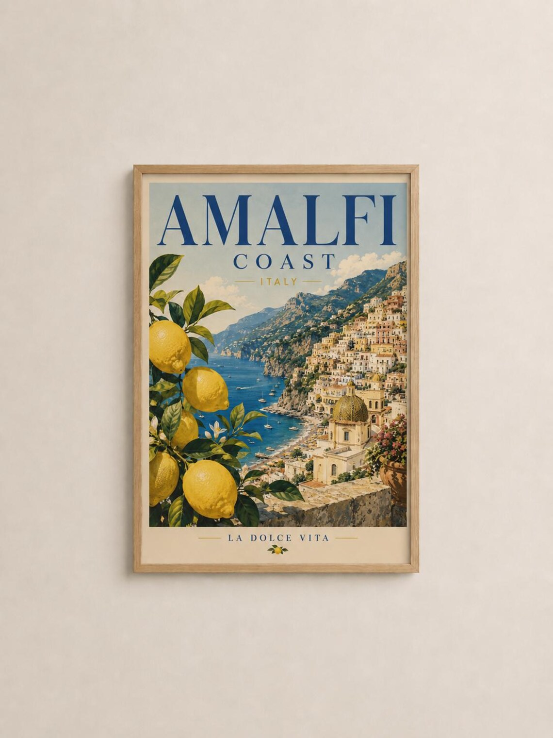 Amalfi Coast Italy Lemon Grove And Positano View Vintage Poster