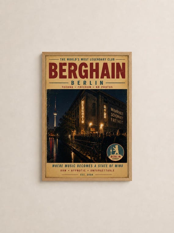 Berghain Berlin Techno Club Poster Retro Vintage Electronic Music Wall Art