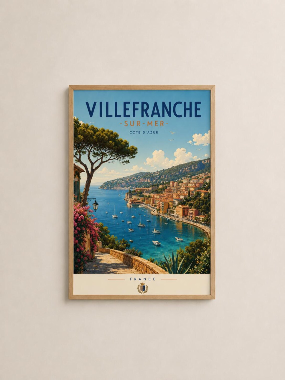 Villefranche-sur-Mer Vintage French Riviera Travel Poster