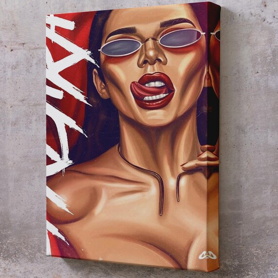 Sassy Red Lips Sunglasses Pop Art Beauty Portrait Bold Wall Poster
