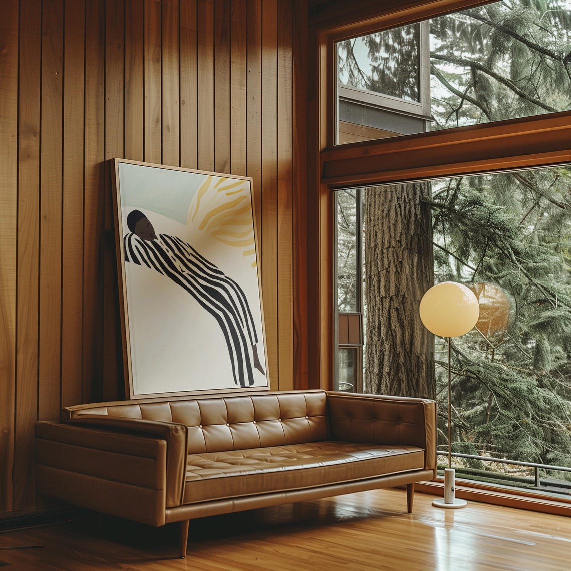 Reclining Woman In Striped Robe With Rising Sun Abstract Art Poster - Image 2