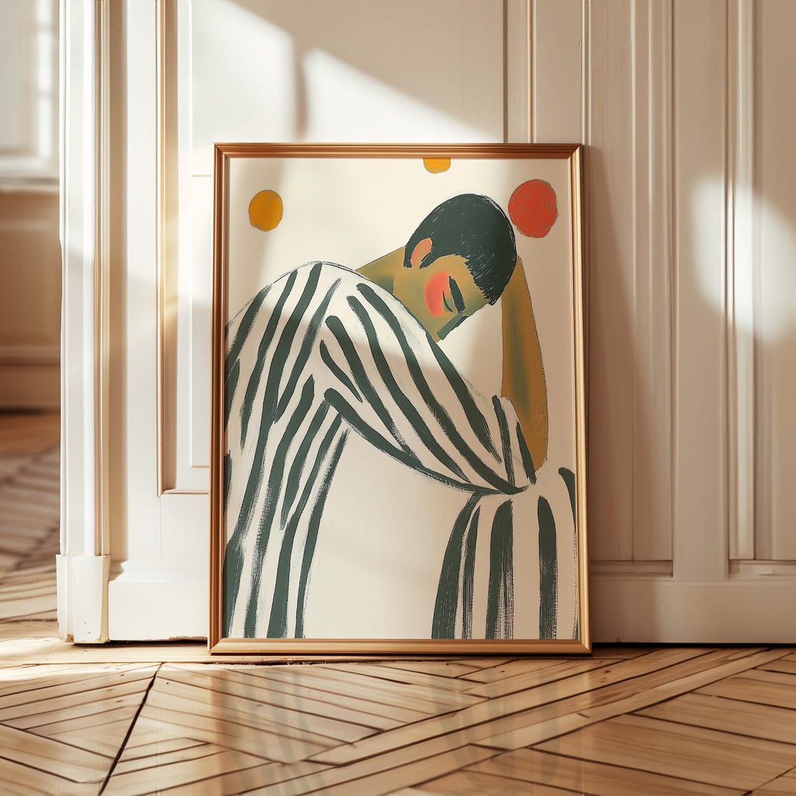 Minimalist Striped Figure Art Abstract Contemplative Portrait Print Bold Modern Wall Decor Contemporary Illustration Stylish Home Art