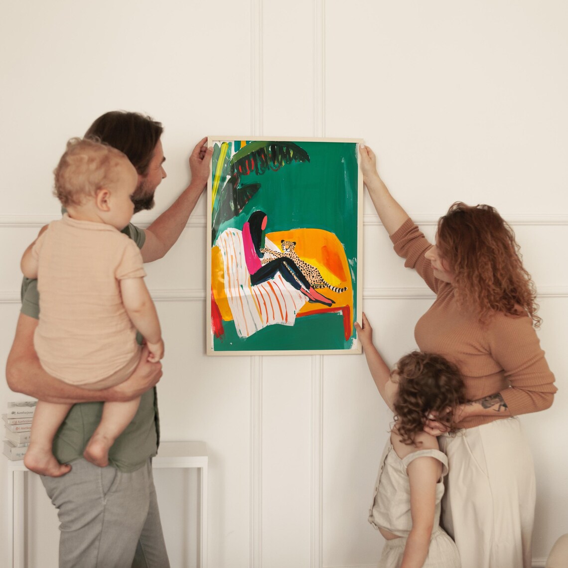 Woman With Cheetah, Vibrant Tropical Art Print - Image 3