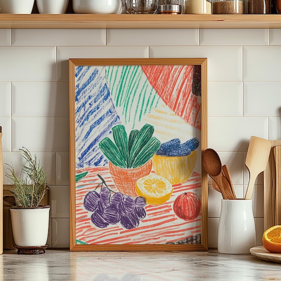 Colorful Fruit Print Vegetable Illustration Bright Kitchen Decor Modern Food Wall Art Vibrant Contemporary Art