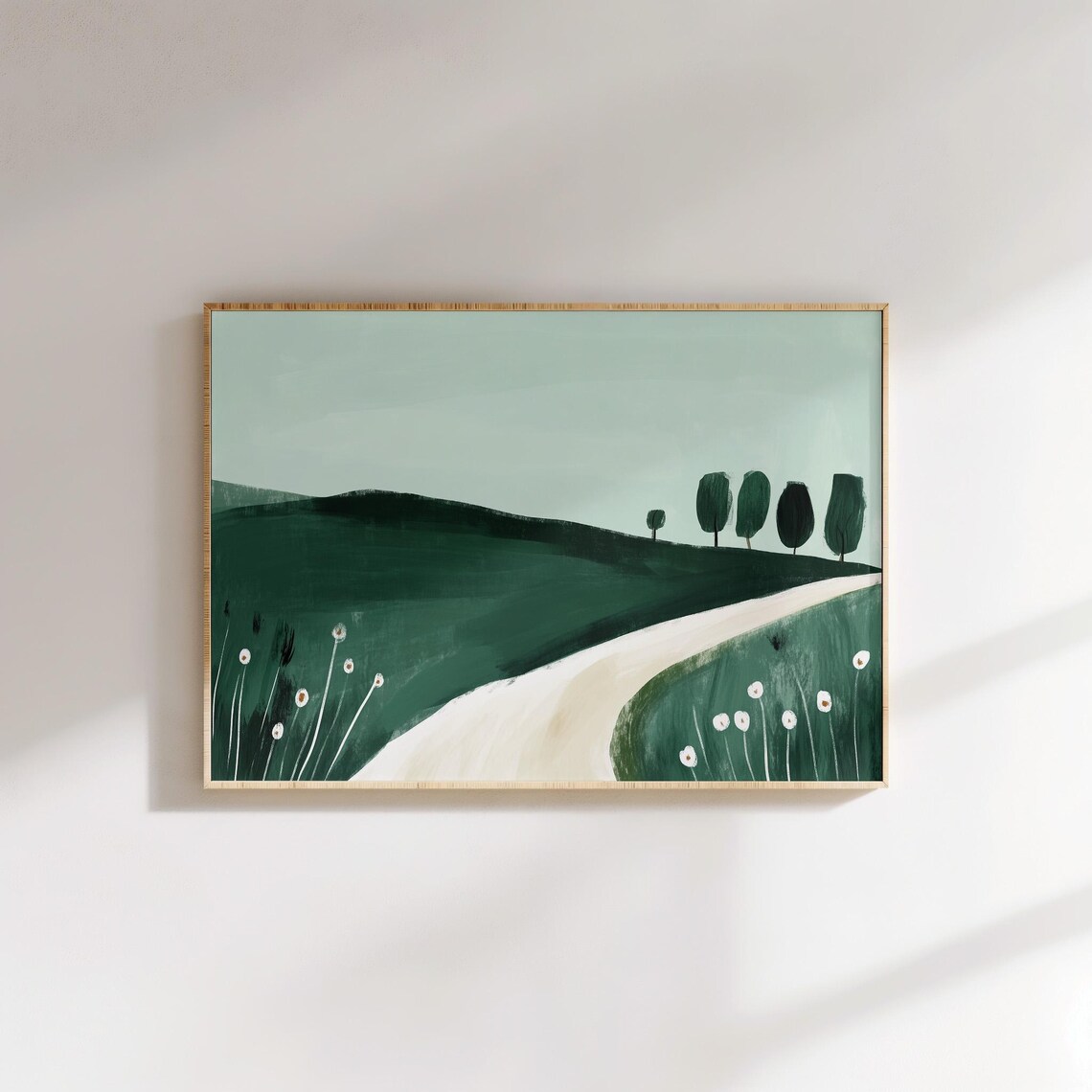 Minimalist Green Landscape, Abstract Countryside Road