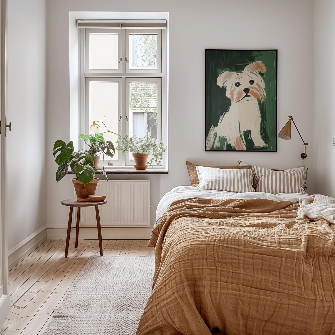 Cute White Tan Dog Painted Portrait Green Background Pet Poster - Image 3