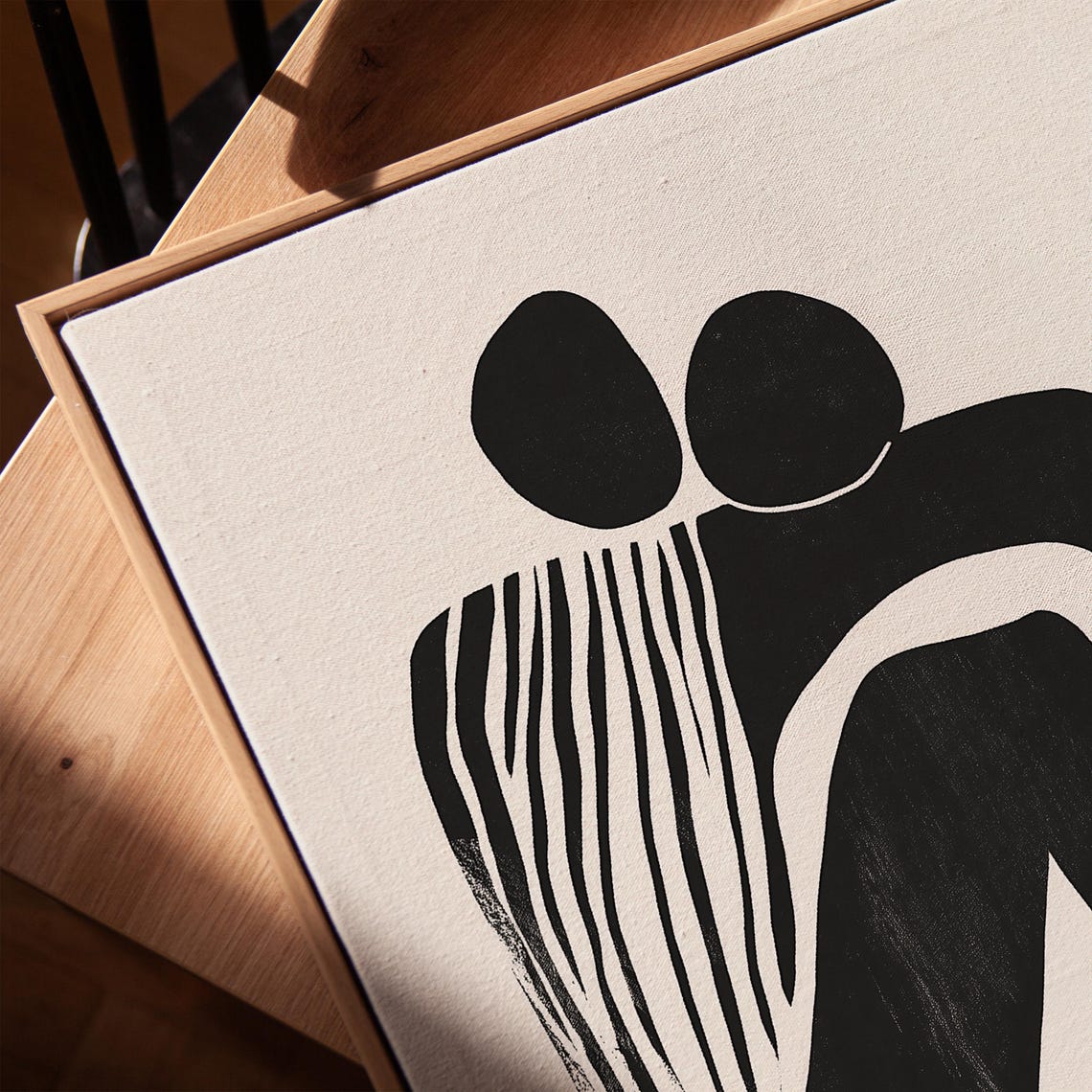 Abstract Couple Hugging Minimalist Black White Linocut Love Poster - Image 3
