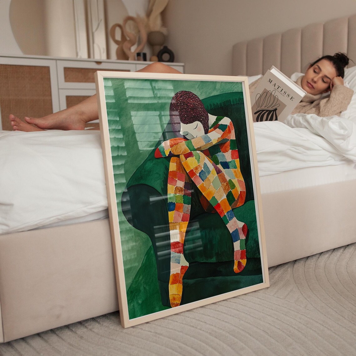 Colorful Mosaic Figure Art Print, Modern Watercolor - Image 4