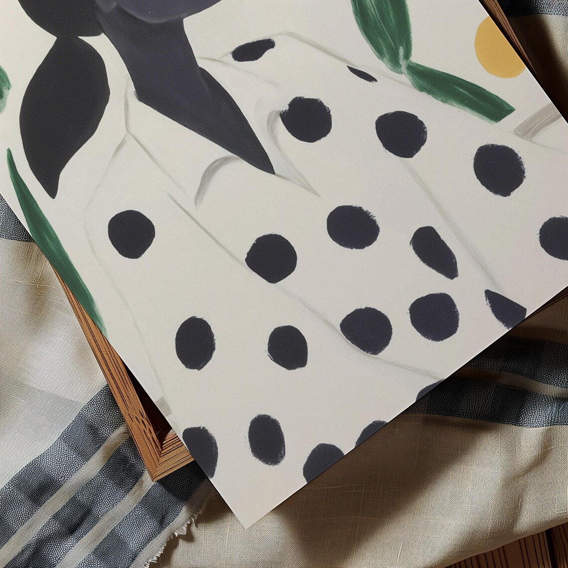 Woman In Polka Dot Robe With Botanical Leaves Portrait Poster - Image 2