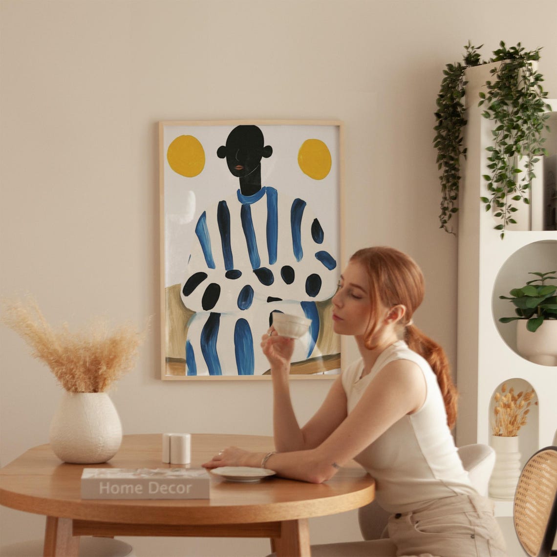Abstract Figure Wall Art Modern Minimalist Portrait Print Bold Blue And Black Stripes Contemporary Home Decor Sun Inspired Artwork - Image 5