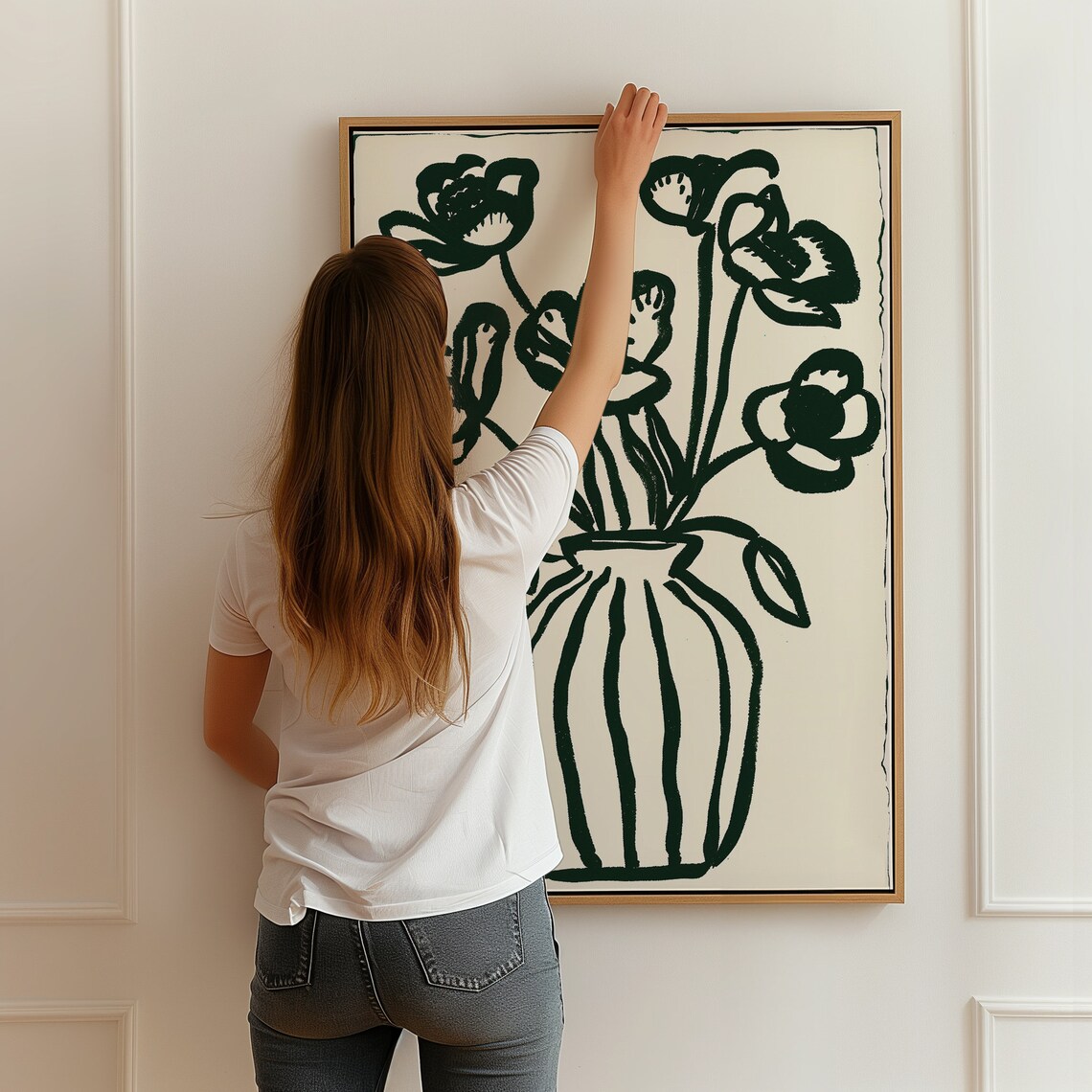 Abstract Black Ink Botanical Flowers Striped Vase Neutral Wall Poster - Image 3