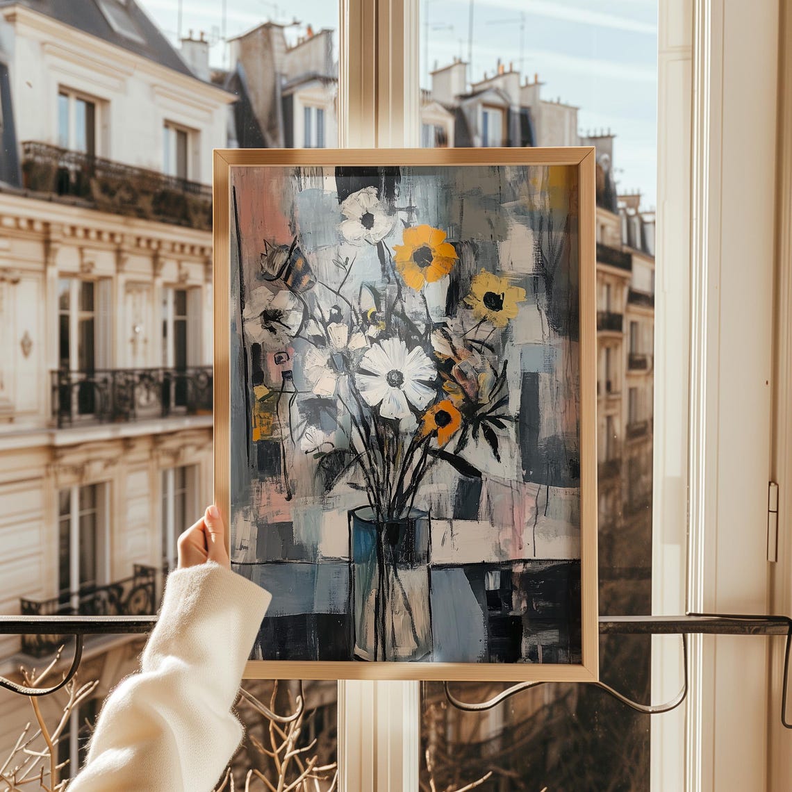 Yellow And White Daisies Bouquet In Vase Painterly Floral Wall Art
