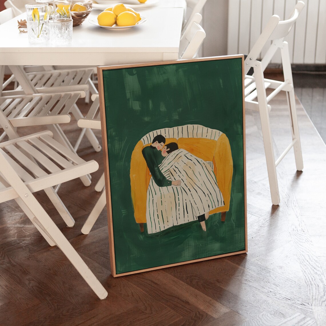 Abstract People Minimalist Art Print, Emerald Green Stripe - Image 4