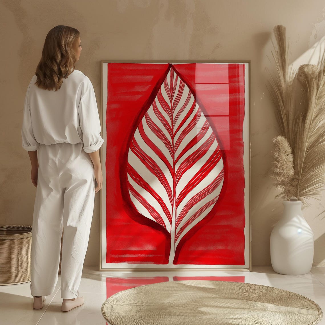 Bold Giant Red Striped Leaf Botanical Statement Foliage Poster