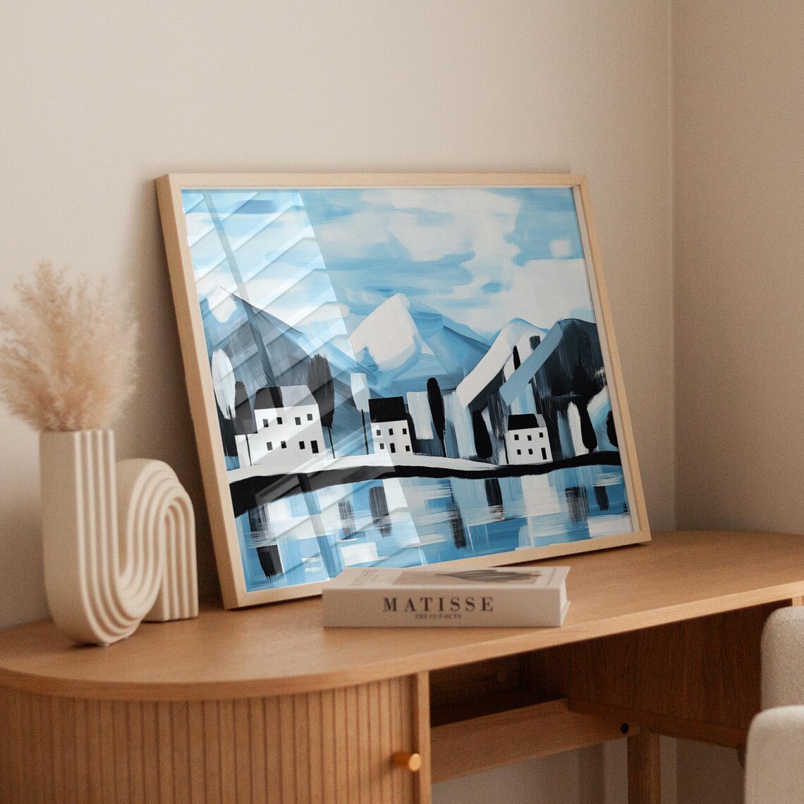 Modern Abstract Village Landscape, Minimalist Serene Art Print - Image 6