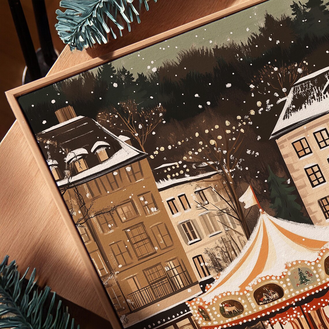 Retro Christmas Market Art Print, Mid-Century Holiday Decor - Image 4