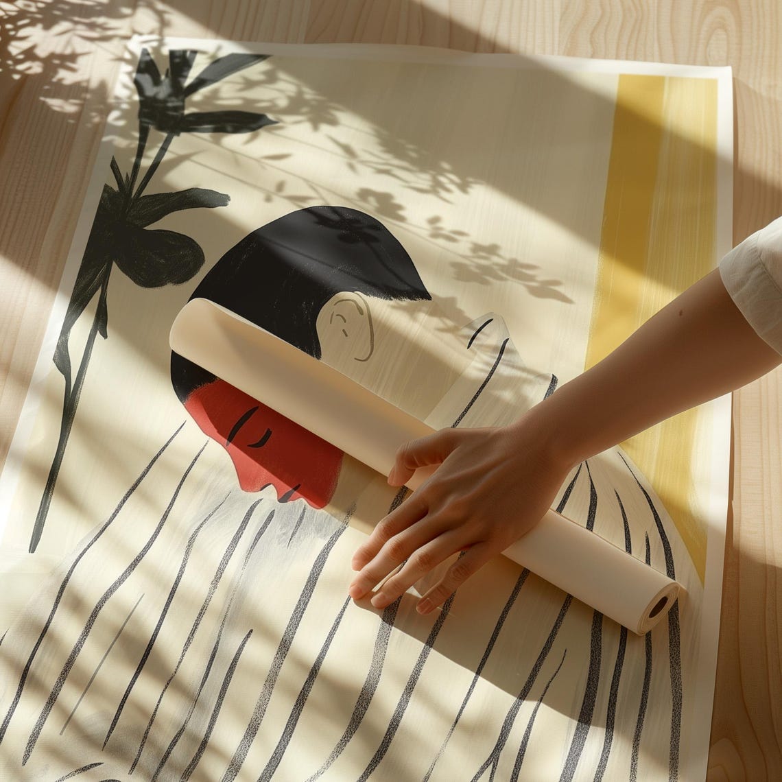 Sleeping Figure With Bold Red Face Striped Shirt Emotional Poster - Image 2