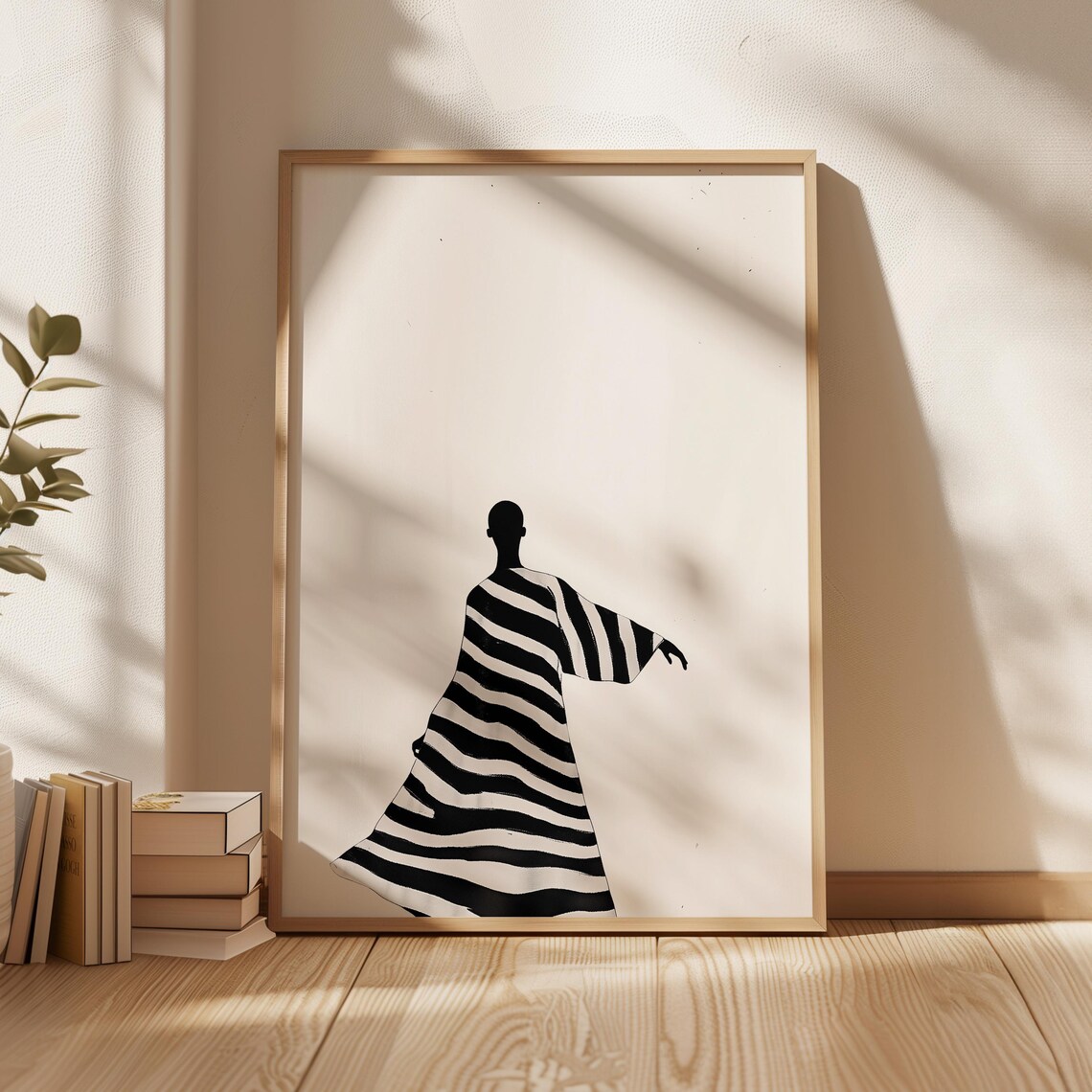 Woman In Striped Dress Minimalist Fashion Illustration Wall Art - Image 4