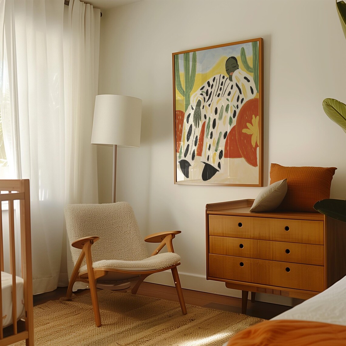 Lounging Figure in a Cactus Desert with Earthy Brushstrokes Poster - Image 2